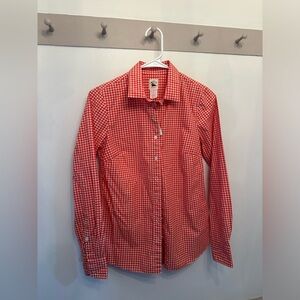 JCrew “The Perfect Shirt” women’s Oxford button up. Orange Gingham size 00